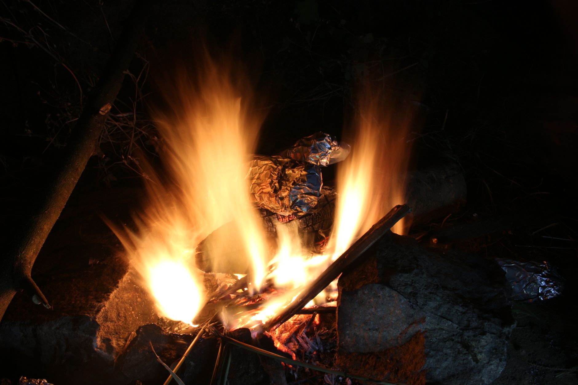 Heavy-duty foil packets stuffed with fresh vegetables ready for camping