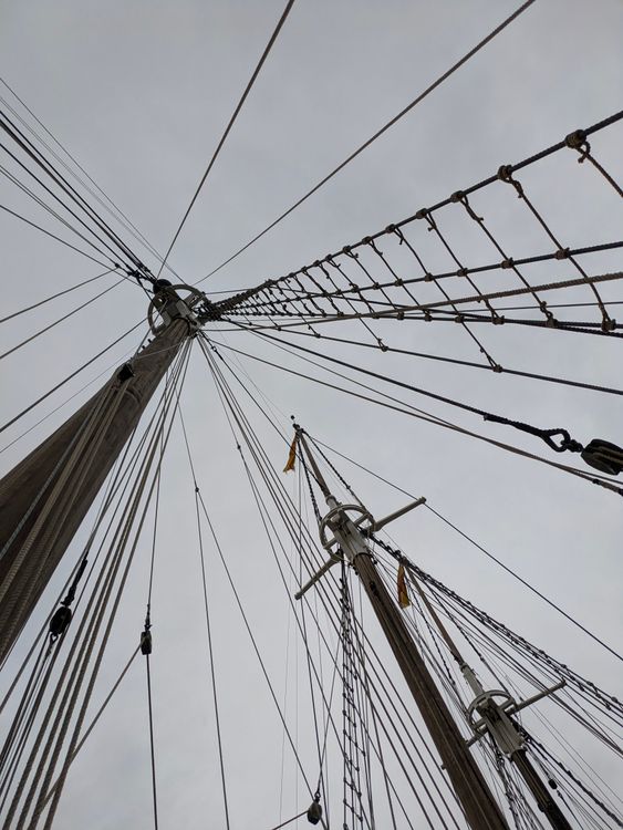 Tall Ship Masts and Rigging Against Overcast Sky · Free Stock Photo
