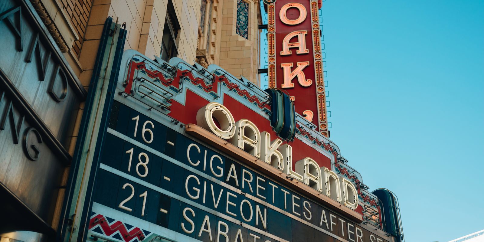 Exterior of a historic downtown theater marquee