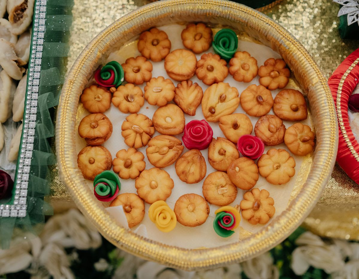 Golden tray of traditional sweets