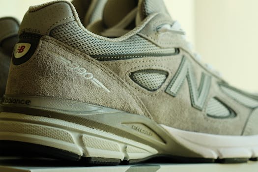 Detailed close-up of a gray athletic running shoe showing texture and design.