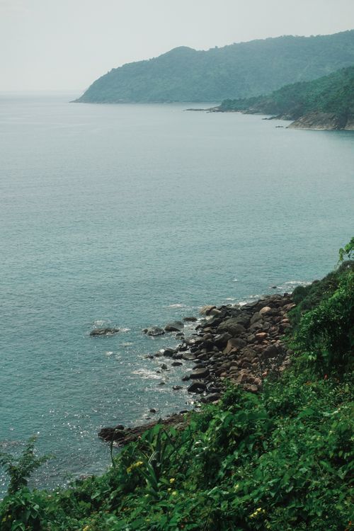 Free Breathtaking view of lush greenery and rocky coastline in Hội An, Vietnam. Stock Photo