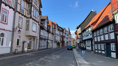 Free Explore the charming half-timbered houses in a historic German town under a clear blue sky. Stock Photo