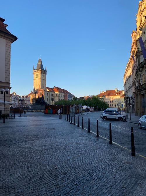 Free Beautiful view of a Czech square with a historic tower during daylight. Stock Photo