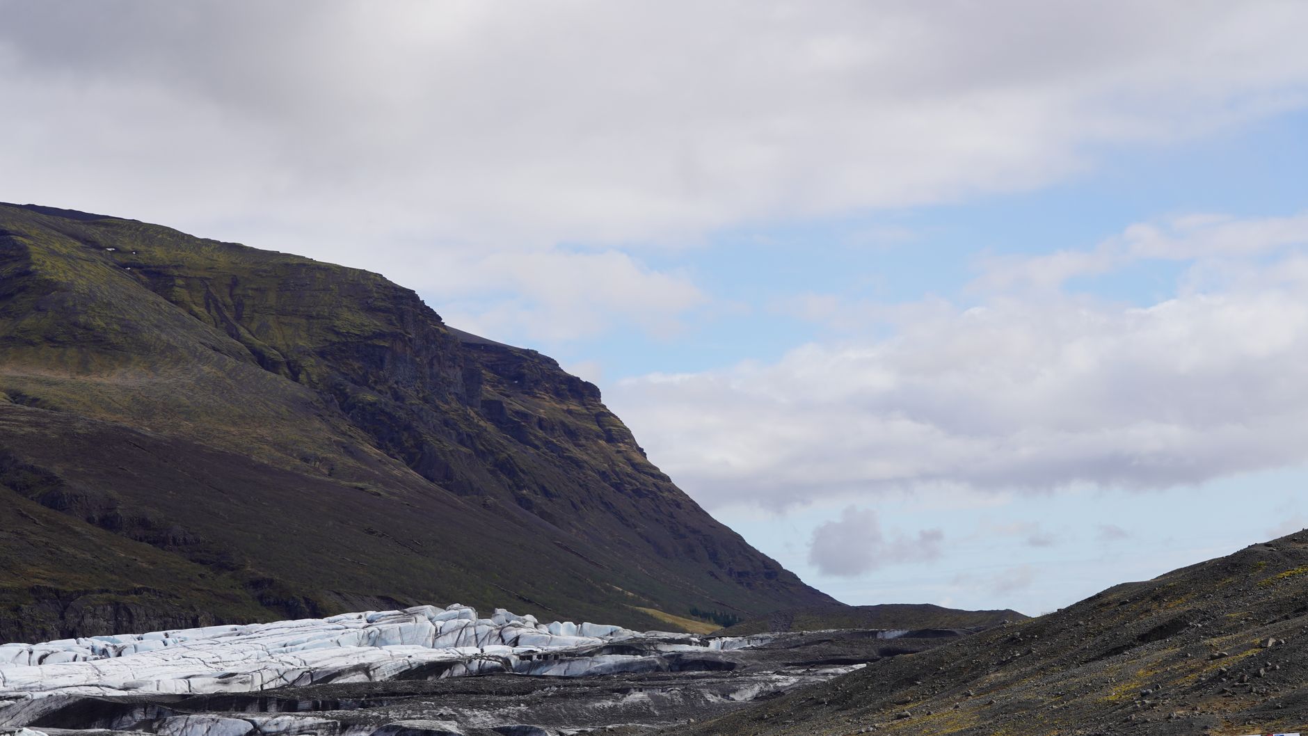 Hotel window framing Vatnajokull glacier in south Iceland