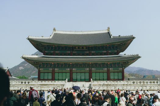 Gyeongbokgung palace hanbok morning — Seoul