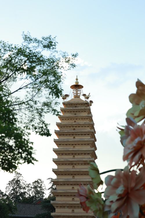 Free A tranquil scene capturing an ancient Chinese pagoda under a clear sky. Stock Photo