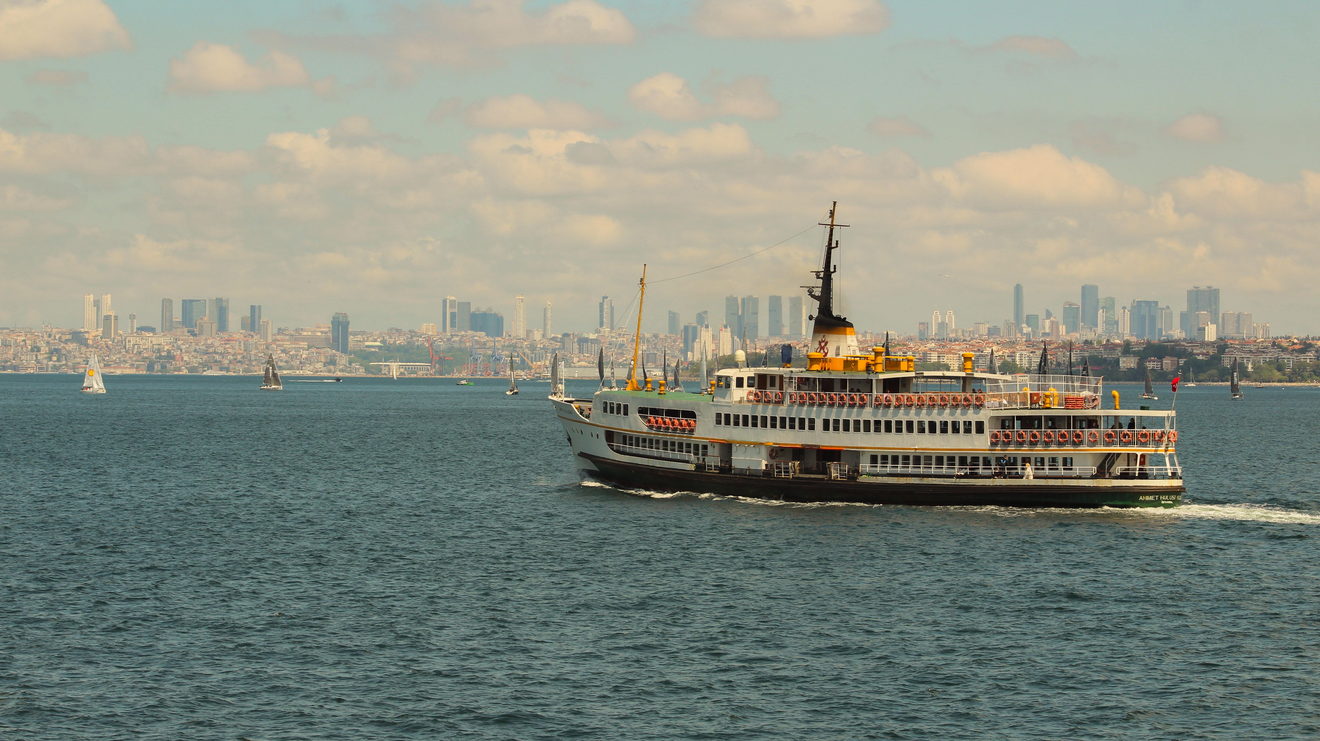 Ferry Cruising on Bosphorus with Istanbul Skyline · Free Stock Photo