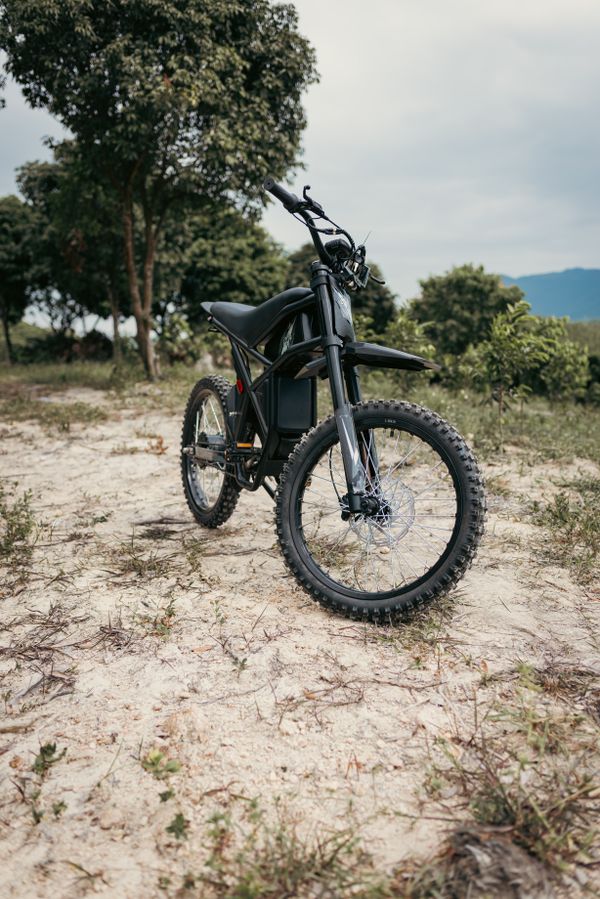Electric dirt bike parked and ready to ride