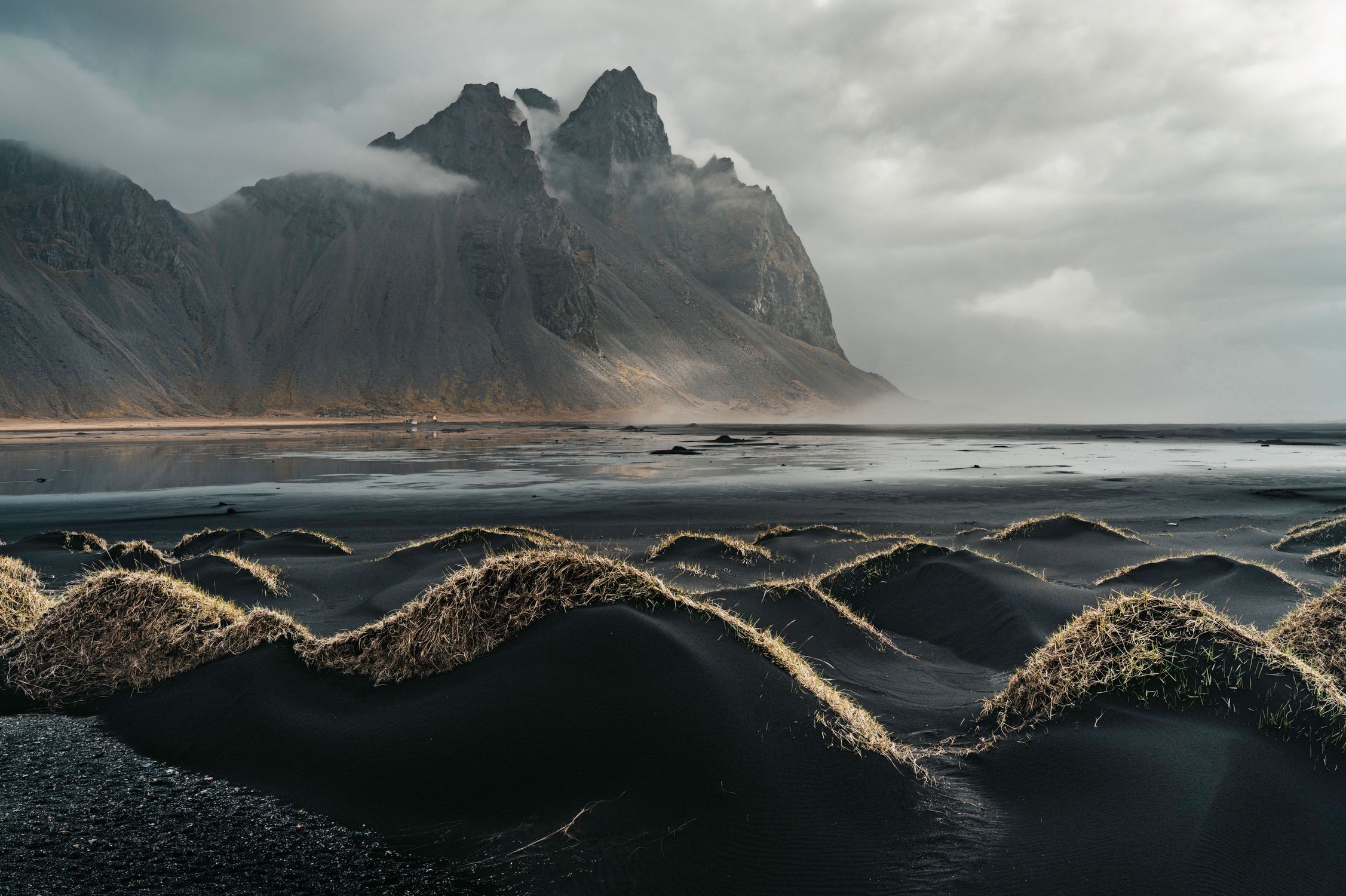 Dramatic Vestrahorn Mountain In Iceland s Black Sand Beach Free Stock dramatic-vestrahorn-mountain-in-iceland-s-black-sand-beach-free-stock