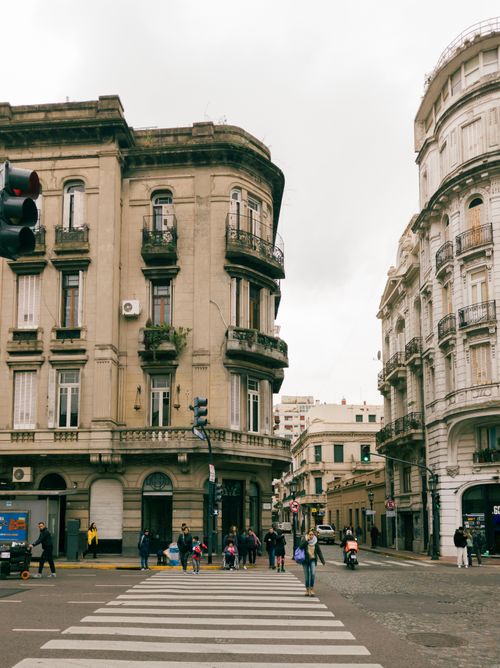 Free Street view of a busy pedestrian crossing in San Telmo, Buenos Aires. Stock Photo