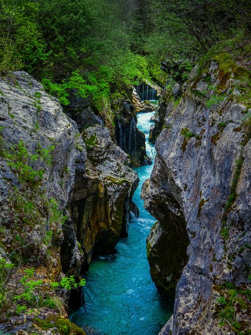 Free Explore the breathtaking Soča River canyon with its stunning turquoise waters and rugged cliffs in Tolmin, Slovenia. Stock Photo