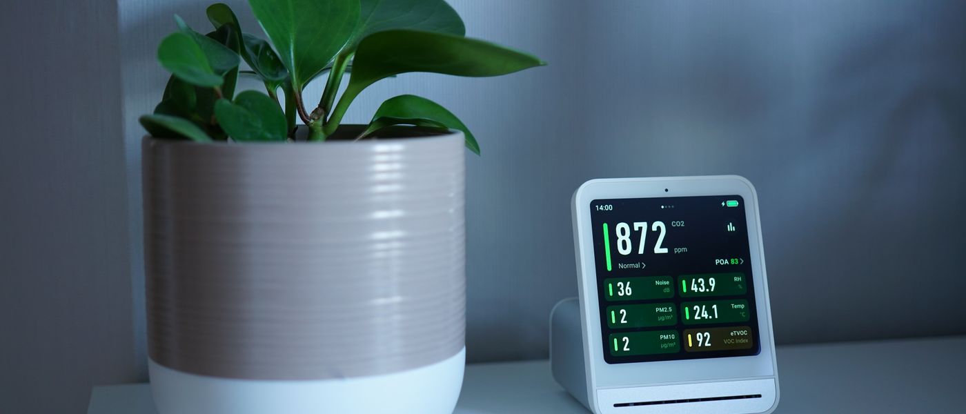 Air purifier running in a clean home improving indoor air quality