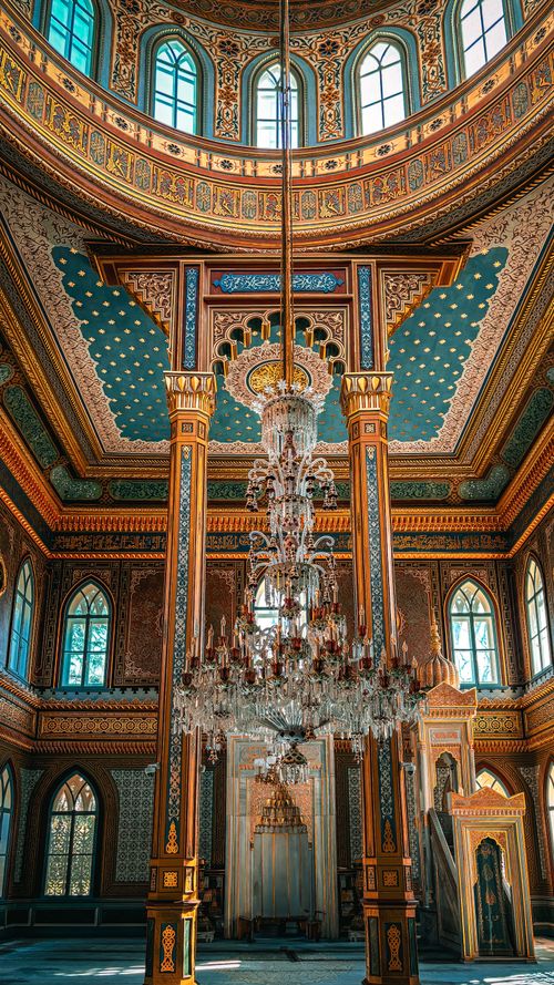 Free Stunning interior of a historic mosque in Istanbul, showcasing intricate Islamic architecture and chandeliers. Stock Photo