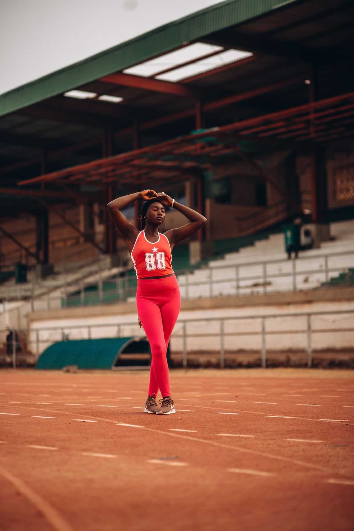 Athlete on a running track in sportswear