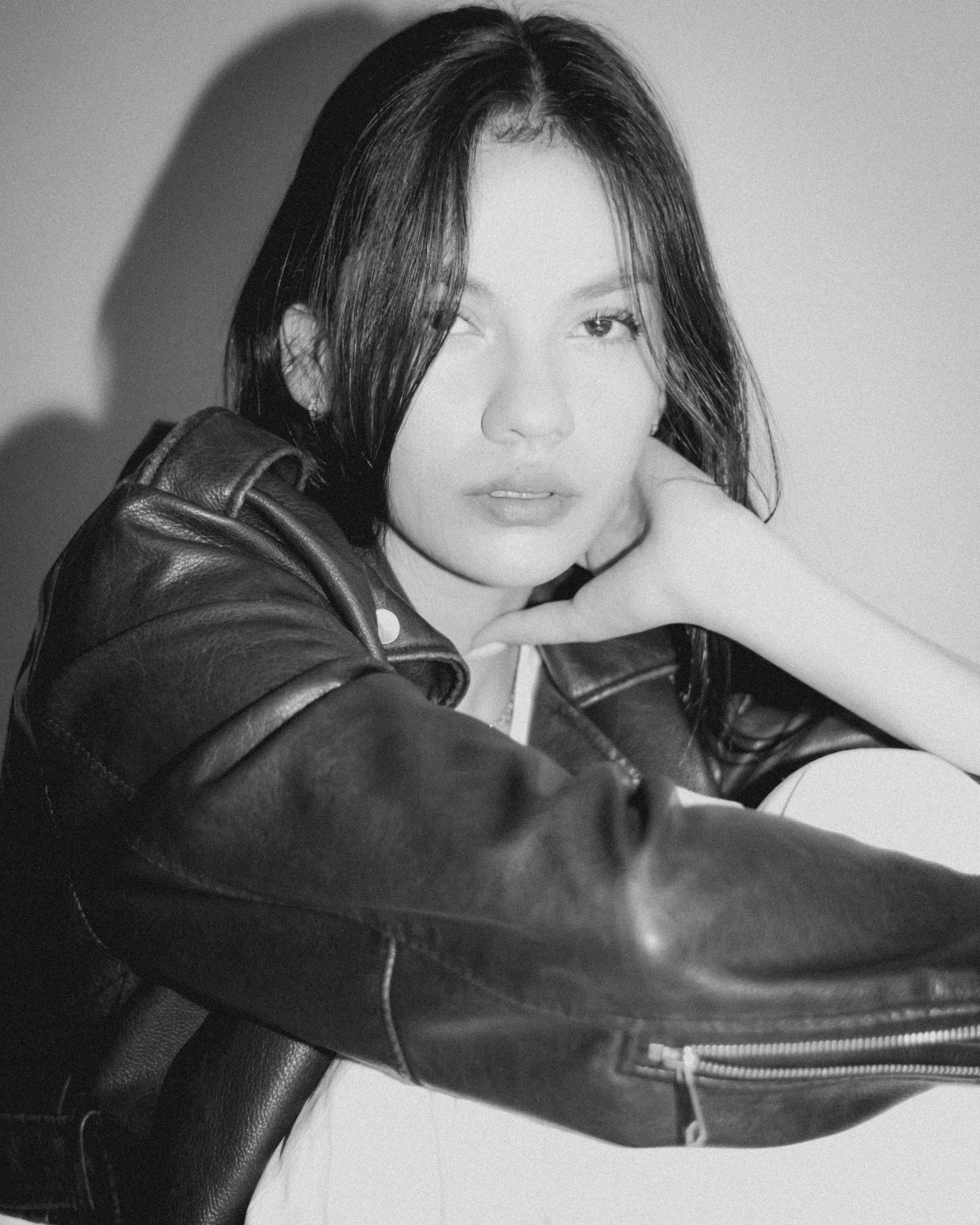 Black and White Portrait of Woman in Leather Jacket · Free Stock Photo
