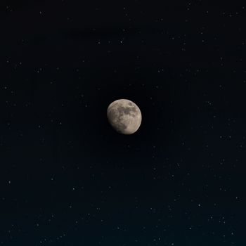 A crescent moon surrounded by countless stars illuminating the night sky.（イメージ）