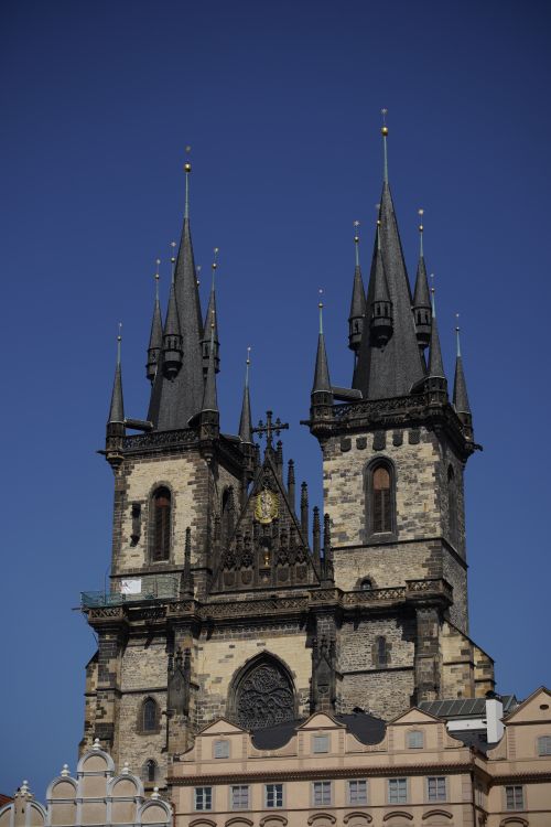 Free Stunning view of the Gothic Church of Our Lady Before Týn in Prague's Old Town Square. Stock Photo