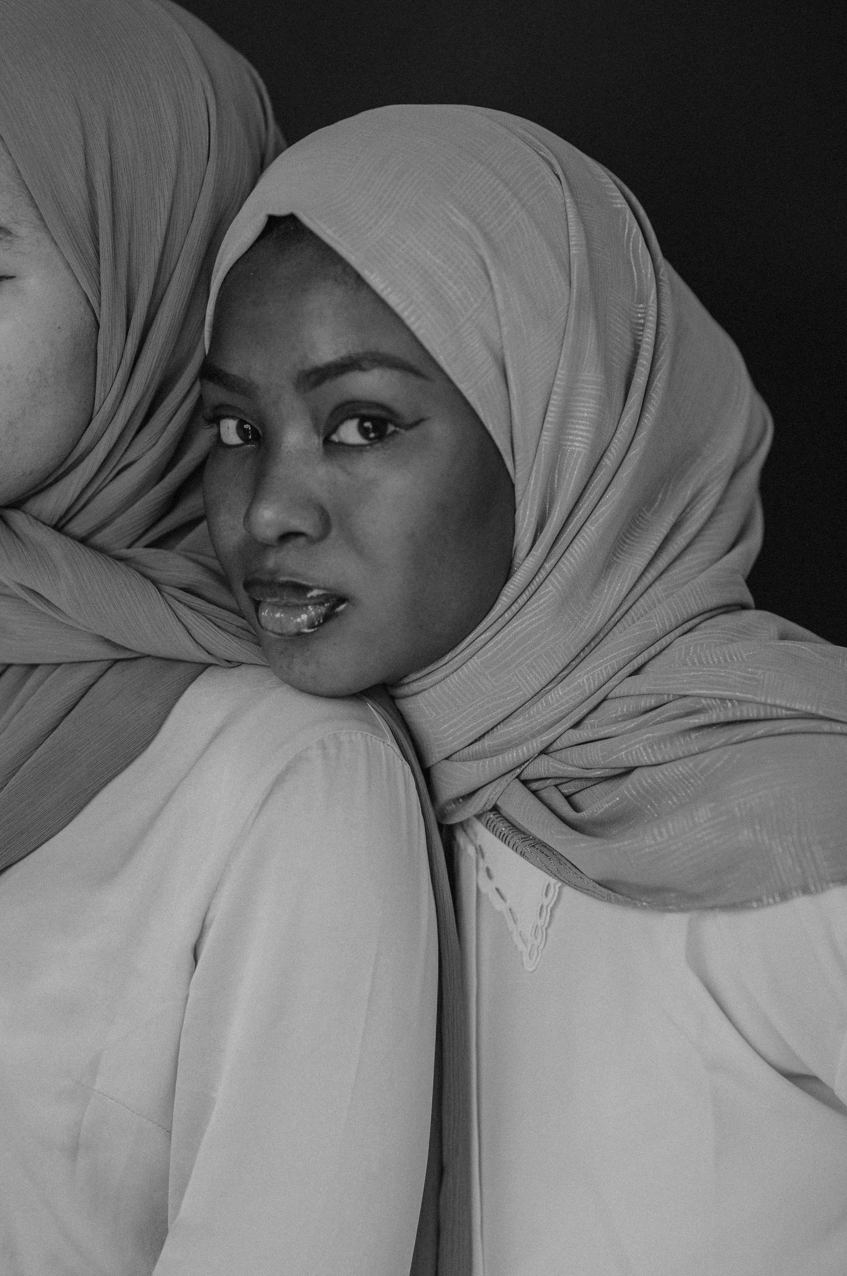 Portrait of Women in Hijab - Black and White · Free Stock Photo