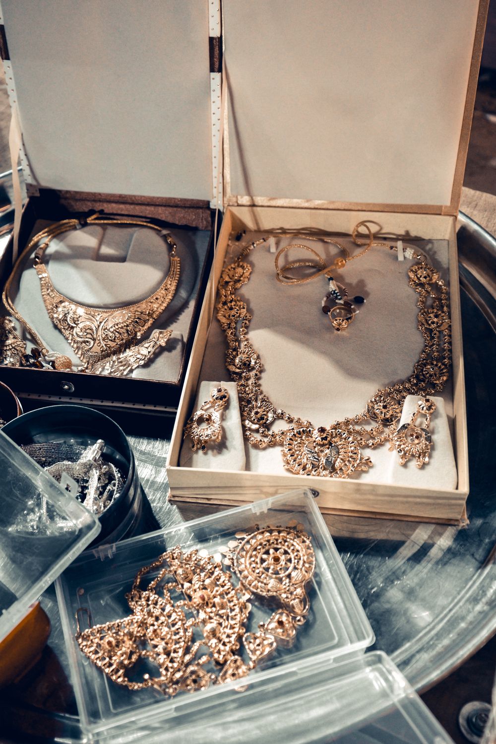 Matched Indian gold necklace and drop earrings