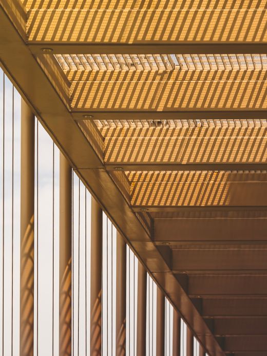 Golden slatted ceiling seen from below — photo by Blackcurrant Great on Pexels