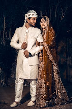 Elegant Indian wedding couple in traditional attire embodying love and cultural richness.