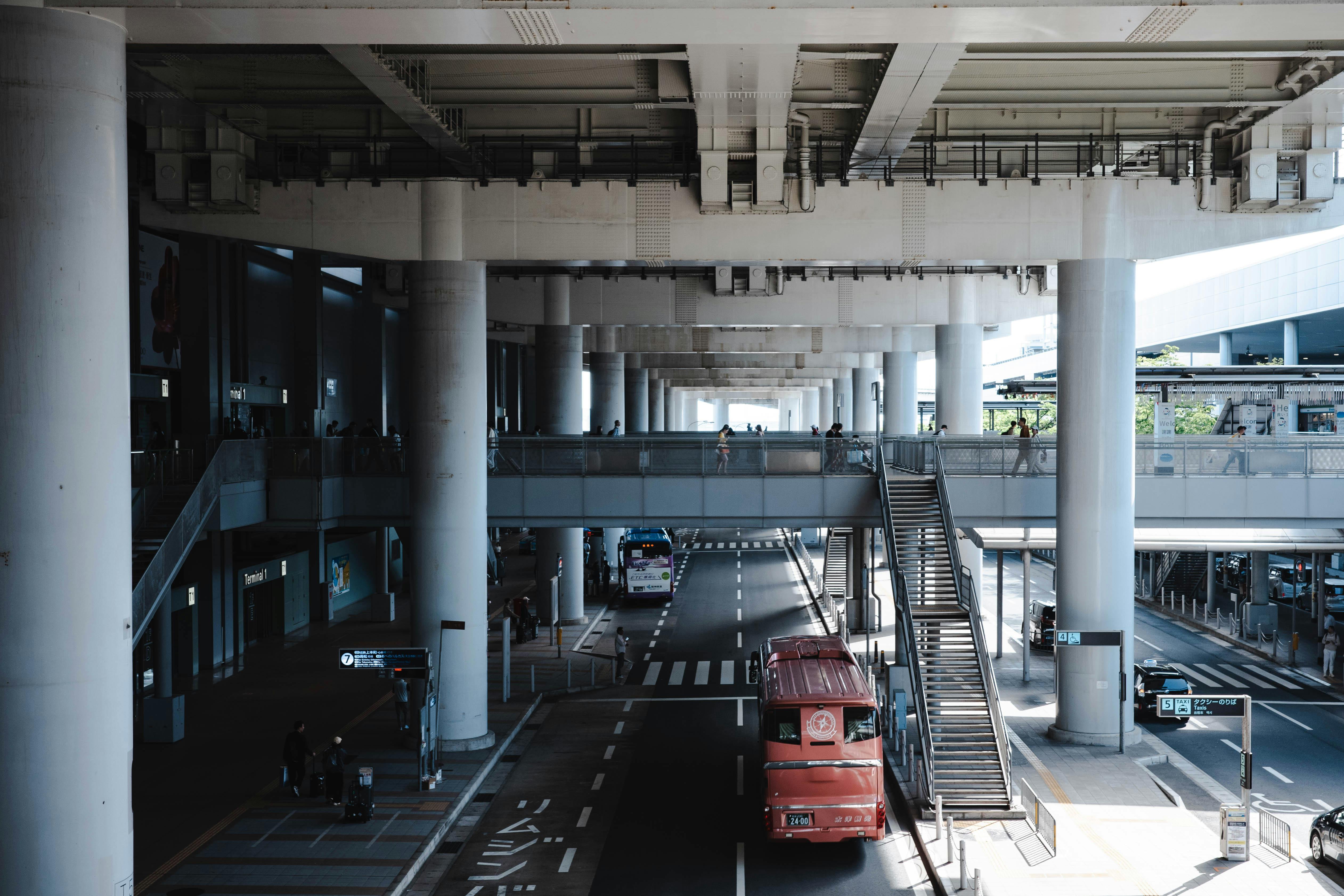 Interior view of Kansai International Airport showcasing its modern architecture and urban design.