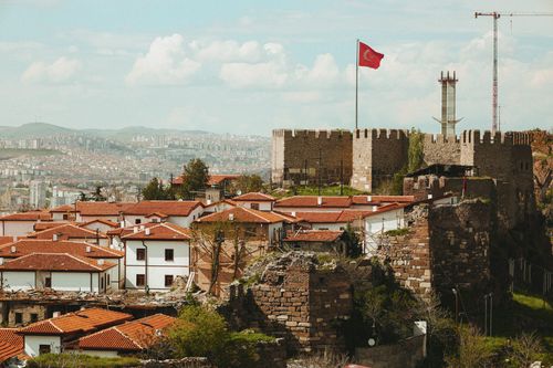 Free View of the historic Ankara Castle overlooking the city, capturing Turkish heritage and architecture. Stock Photo