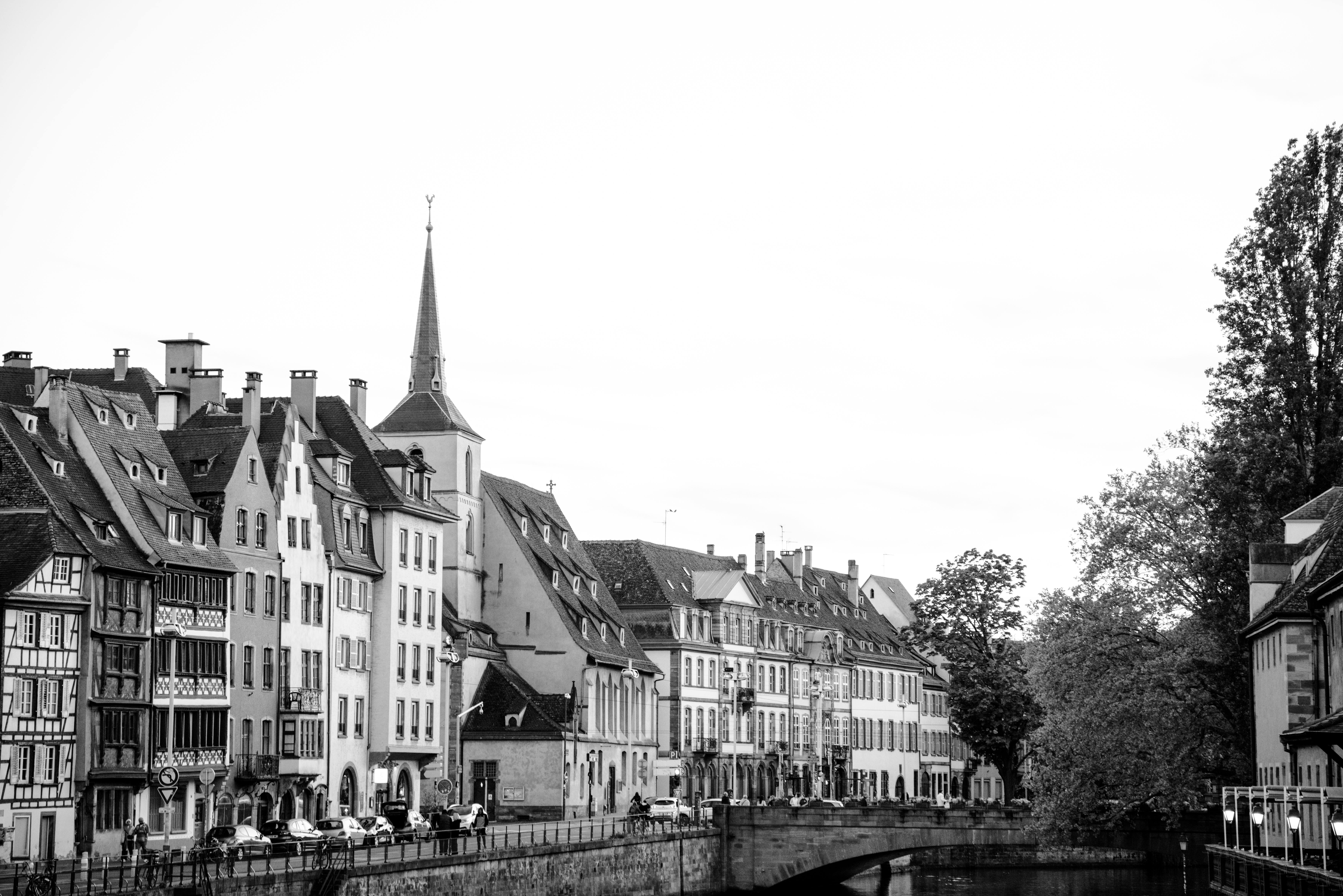 Free Historic architecture of Strasbourg captured in black and white, showcasing its timeless charm. Stock Photo