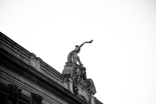 Free Black and white photo of a sculpture on Strasbourg's historic architecture. Stock Photo
