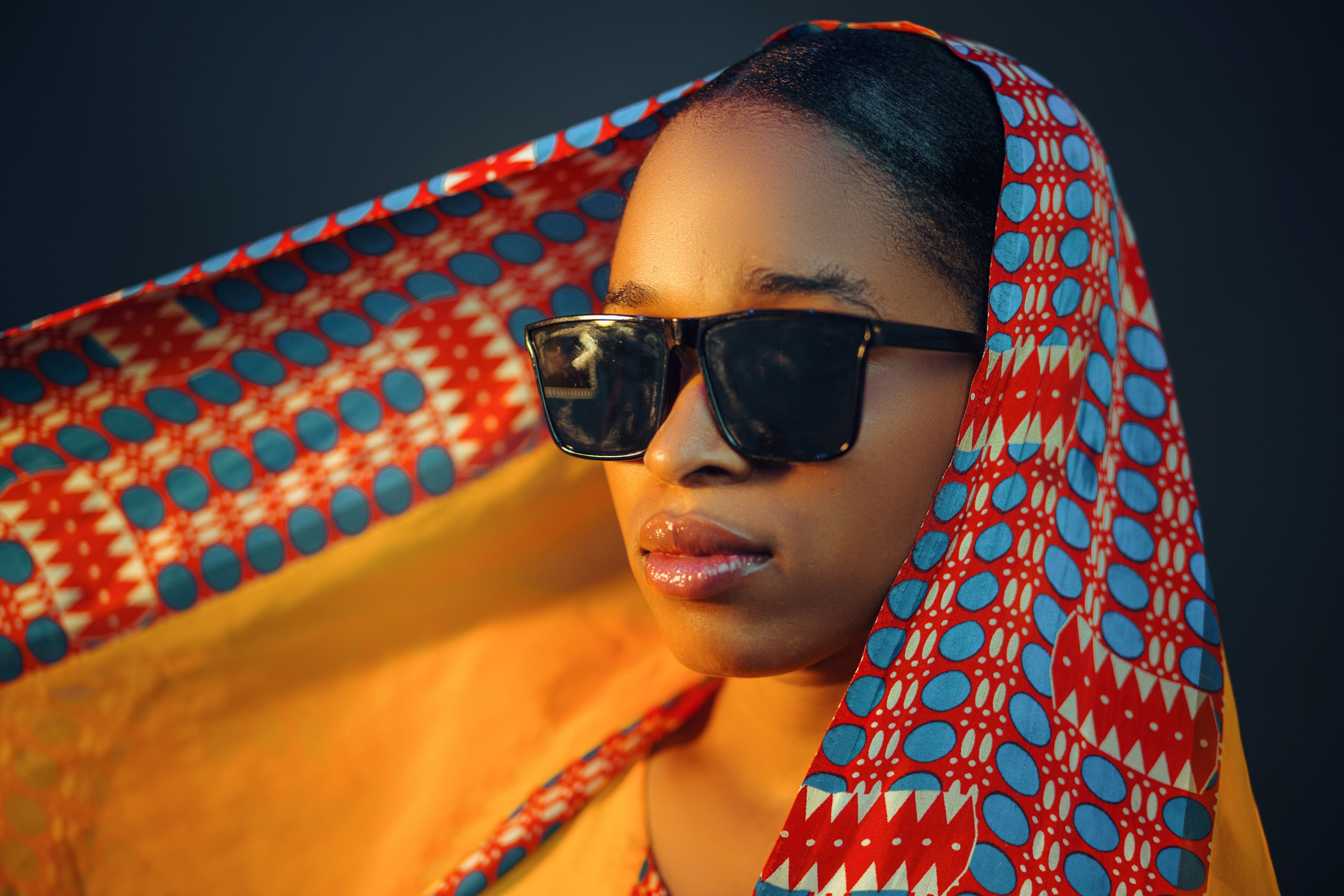 Stylish Portrait of Woman in Colorful Headscarf · Free Stock Photo