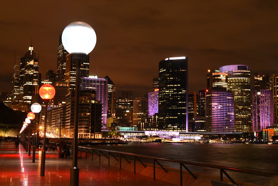 Free Illuminated City at Night Stock Photo