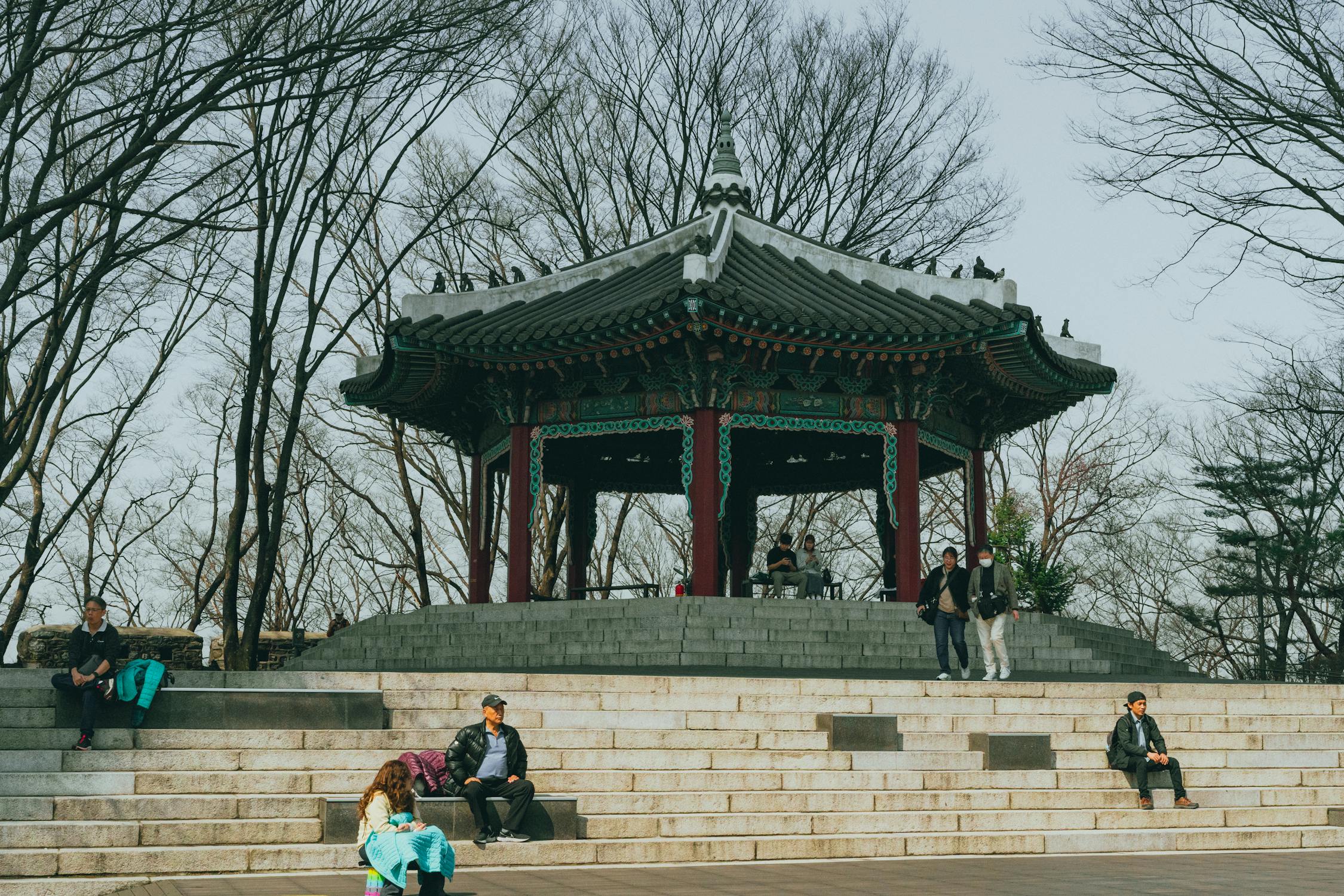 Traditional Korean Pavilion in Spring at Namsan Park