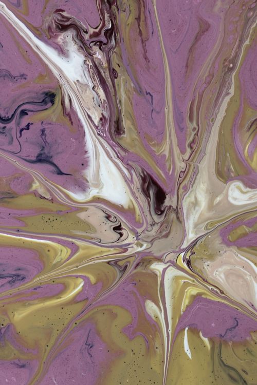 Free Vibrant abstract painting with swirling purple and gold tones, creating a dynamic visual effect. Stock Photo