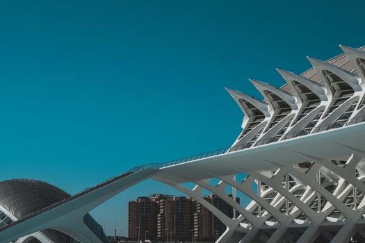 Modern architecture with clear blue skies in Valencia, Spain.