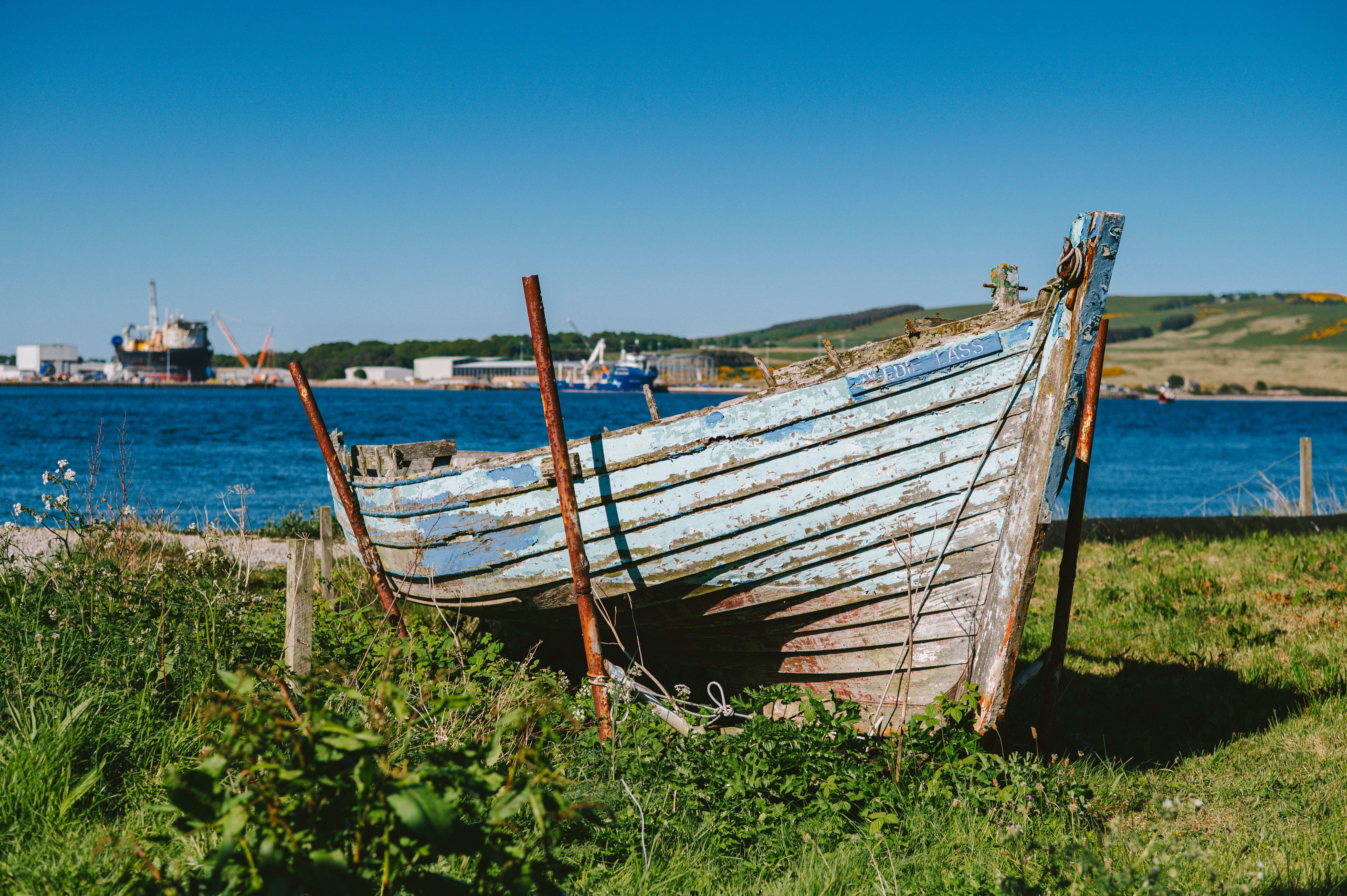 Rustic old fishing boat near Cromarty's shore, capturing maritime charm in Scotland.