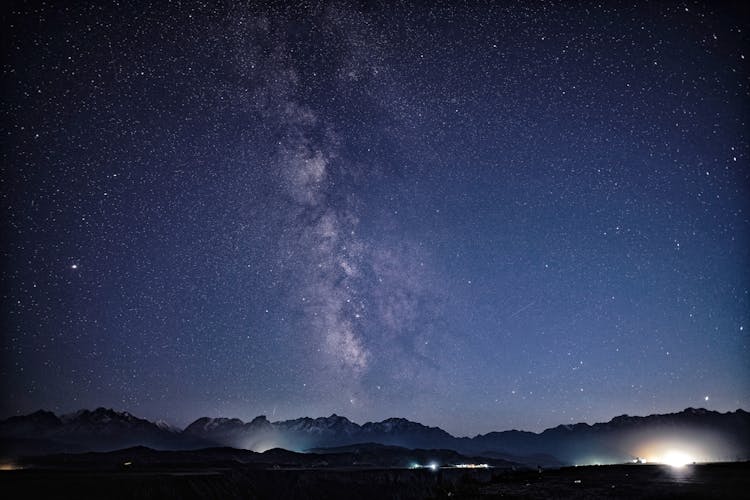 Milky Way Over Mountains At Night