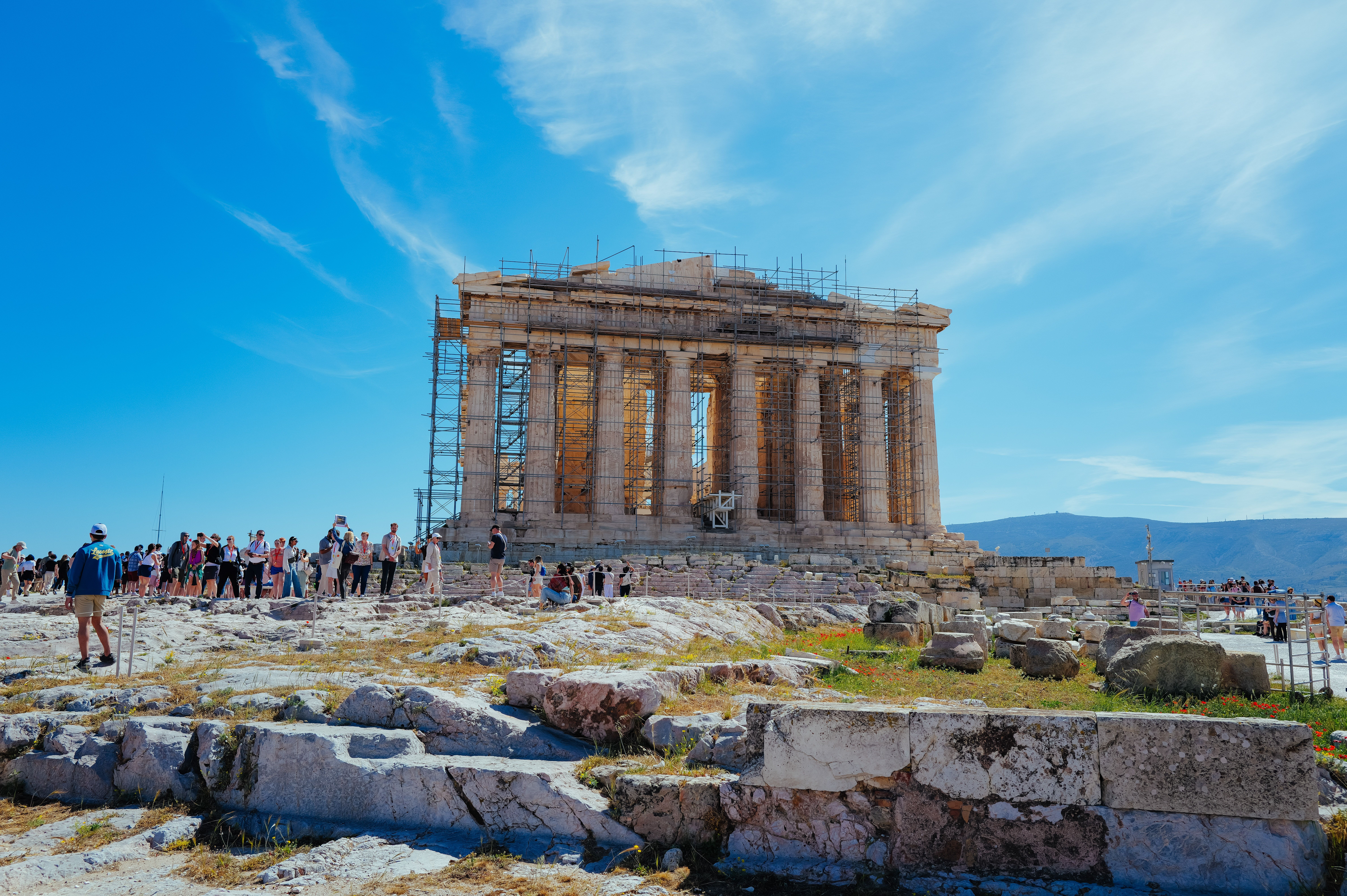 Parthenon Acropolis crowded summer tourists daytime