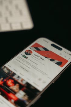 A smartphone showing a YouTube channel page screenshot in focus with blurred background.