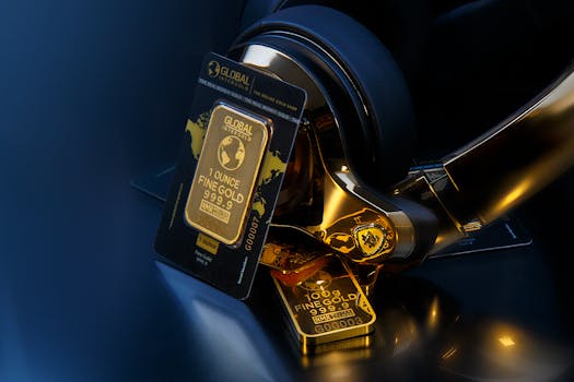 优雅的金条造型搭配时尚的金色耳机，象征着财富与奢华