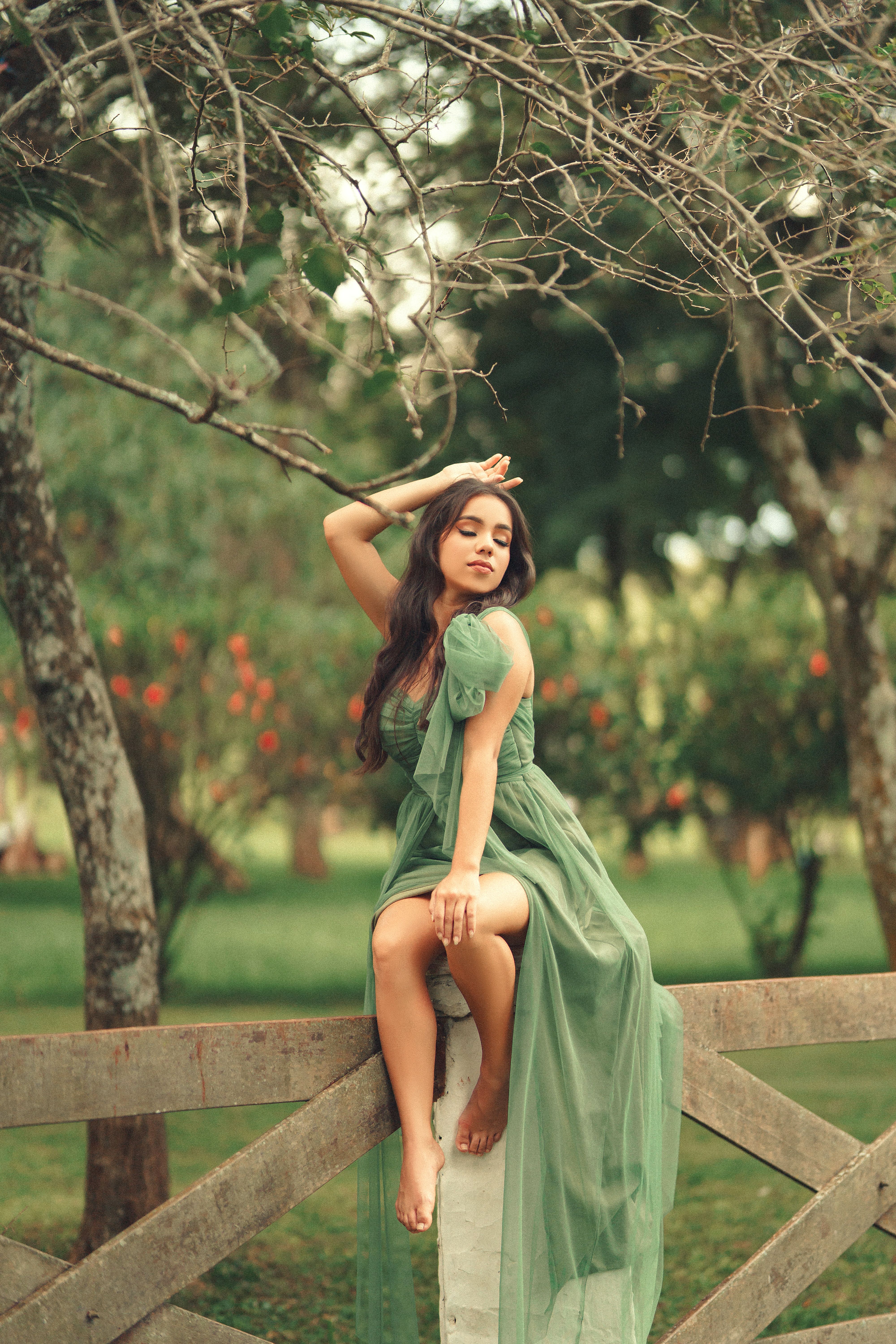 Elegant Woman in Green Dress Posing Outdoors Free Stock Photo Elegant Woman in Green Dress Posing Outdoors Free Stock Photo