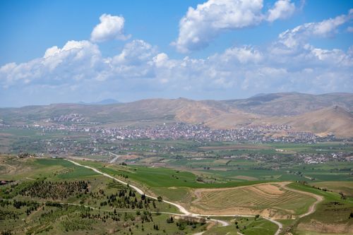 Free A beautiful aerial view of Kovancılar, Elazığ, Türkiye with lush green fields and mountains. Stock Photo