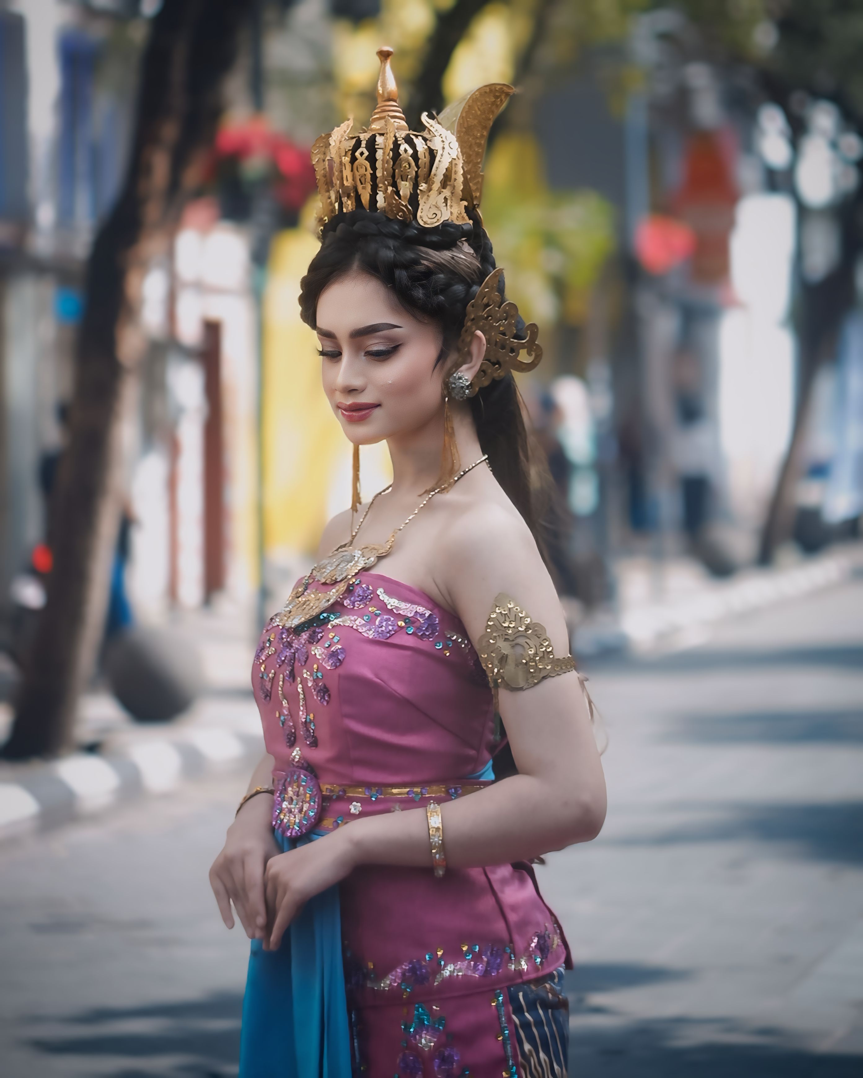 Elegant Traditional Costume on City Street