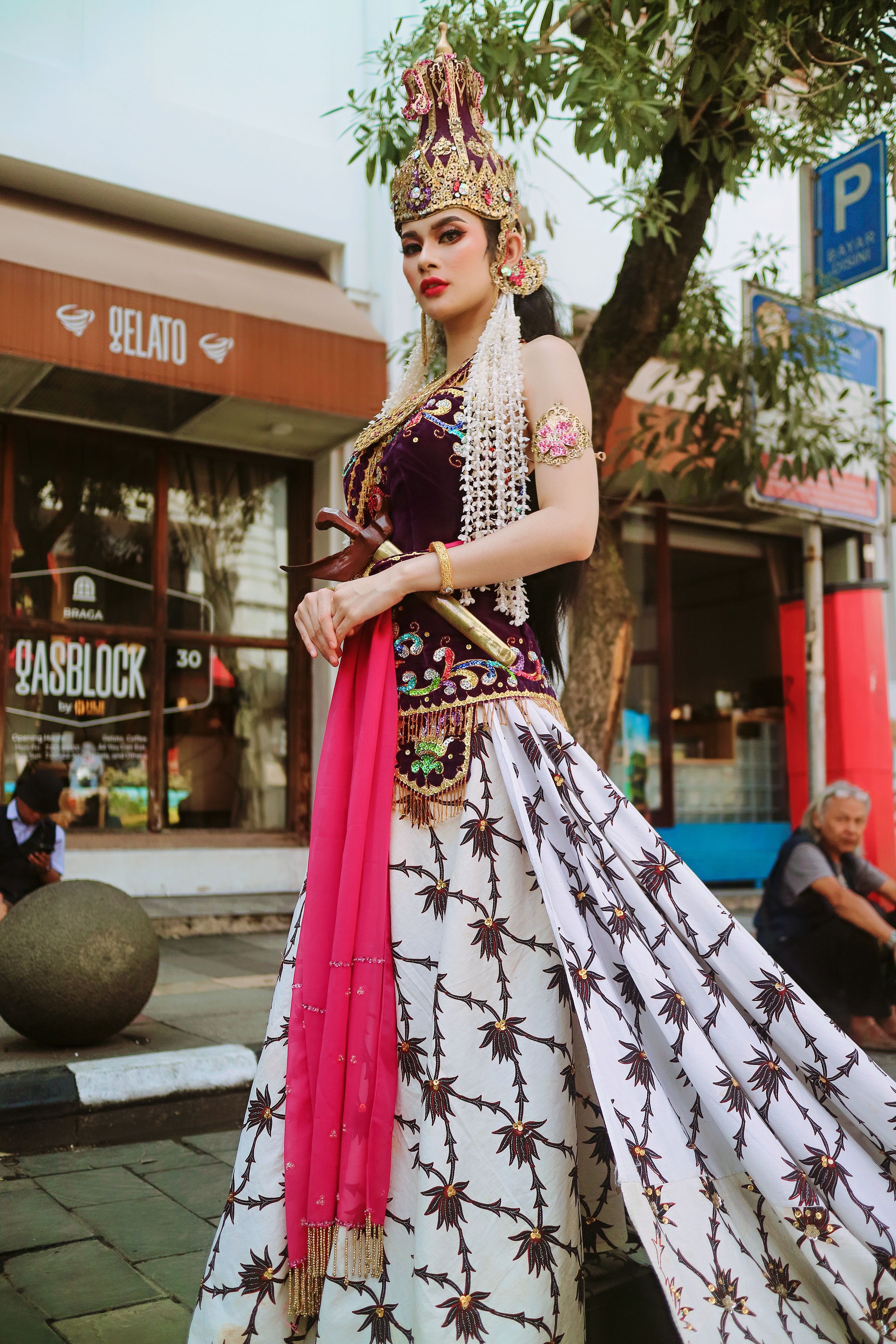 Traditional Cultural Costume on City Street