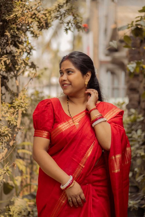 Elegant Portrait of Woman in Traditional Bengali Saree · Free Stock Photo