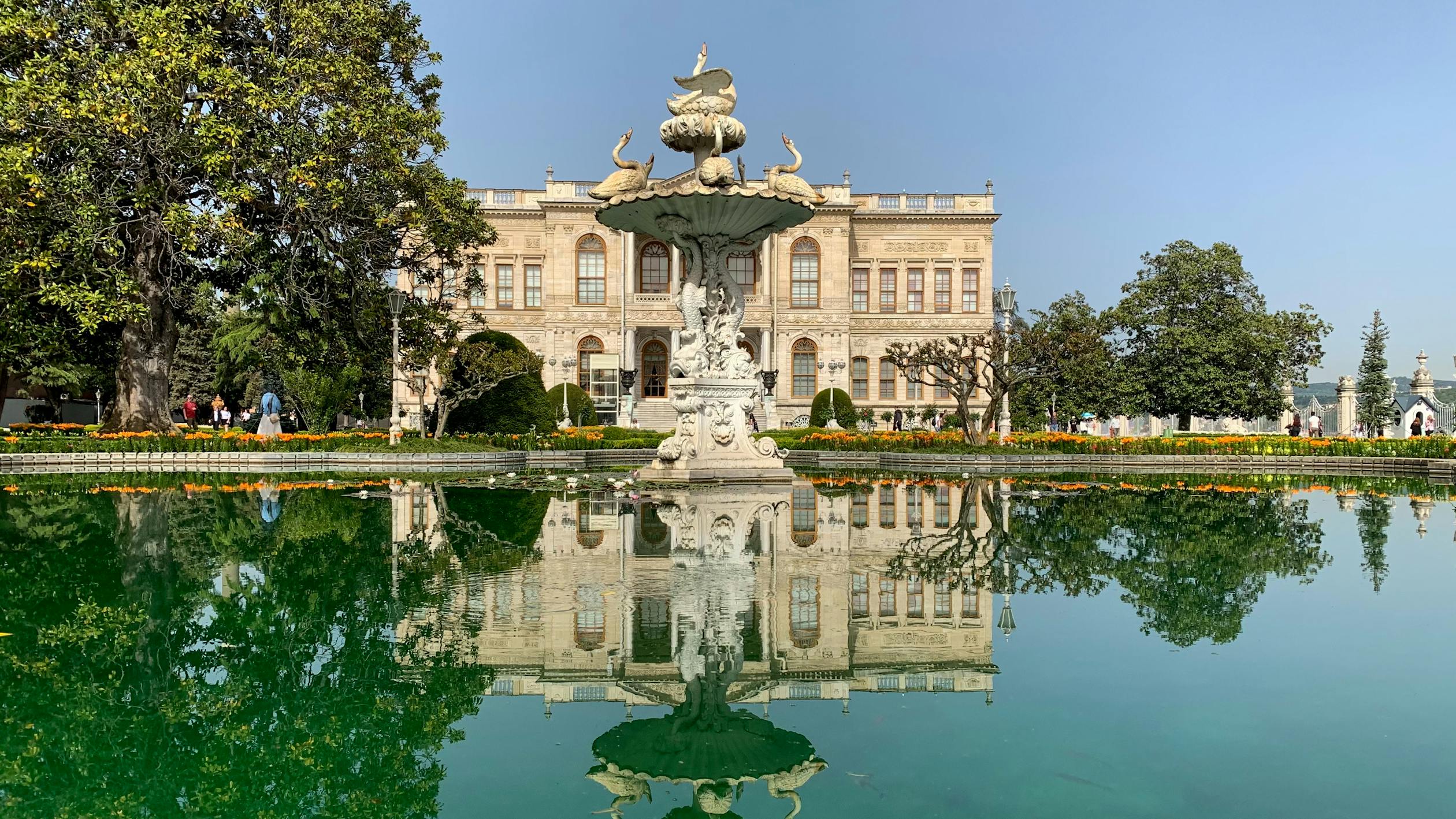 Dolmabahçe Palace and Fountain Reflection