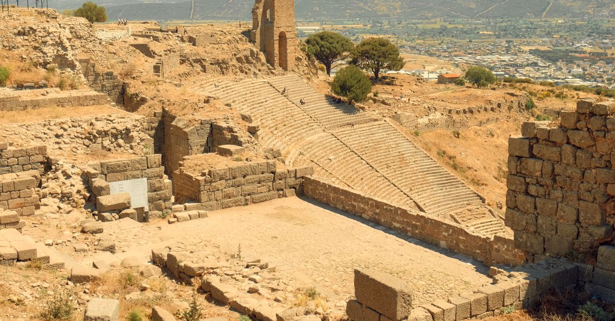 Ancient theater ruins in İzmir, Türkiye showcasing historical architecture. Perfect for history enthusiasts.