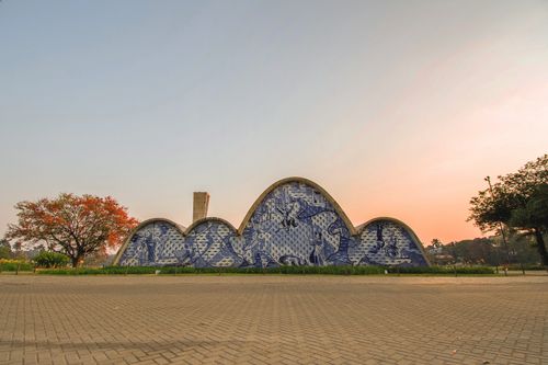 Free Iconic Church of São Francisco de Assis at sunset with distinctive blue tiles, Belo Horizonte. Stock Photo