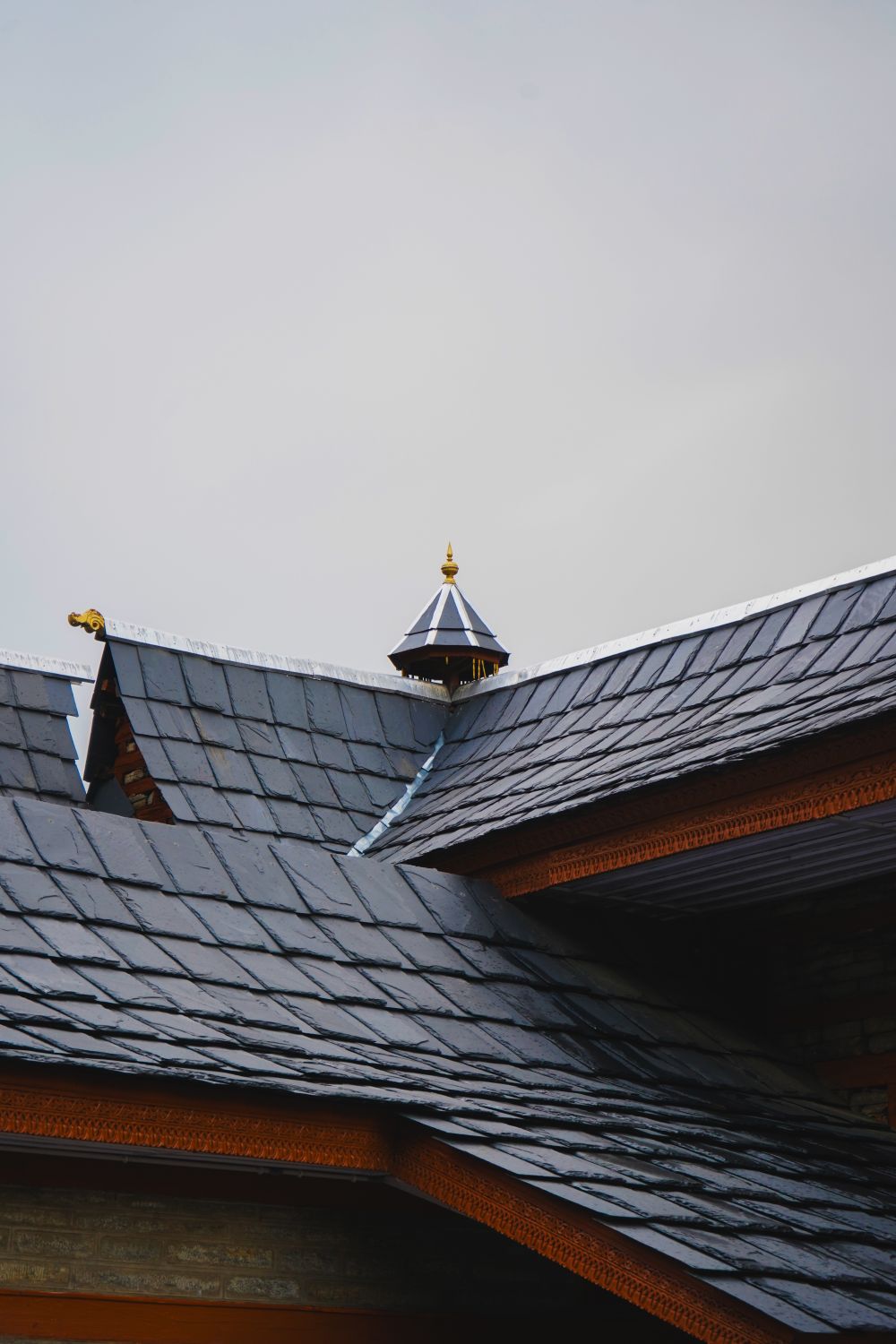 Grey roof shingles close up