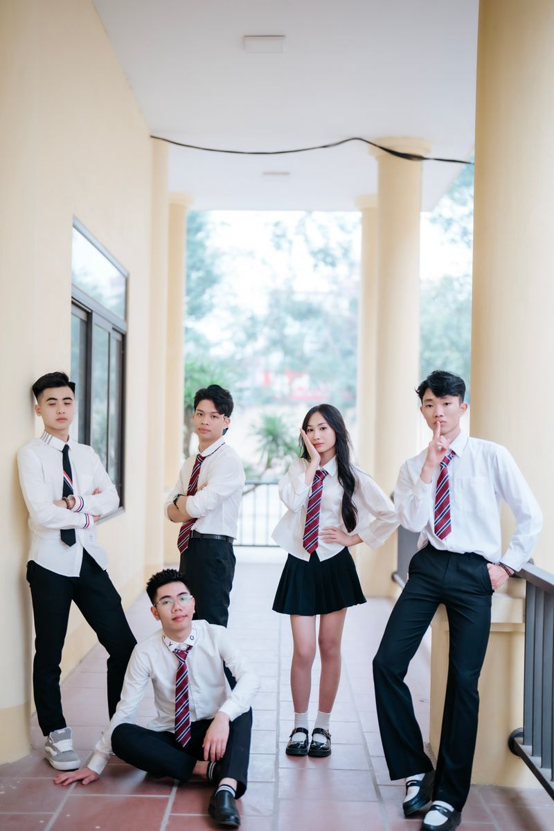 Senior students in uniform in a school hallway